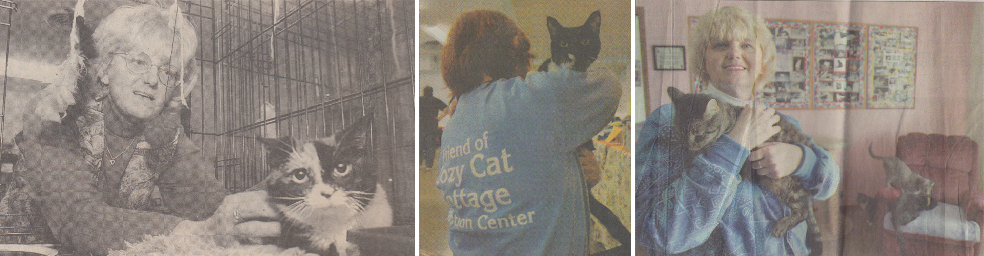 Newspaper images of Cindi Clum with cats.